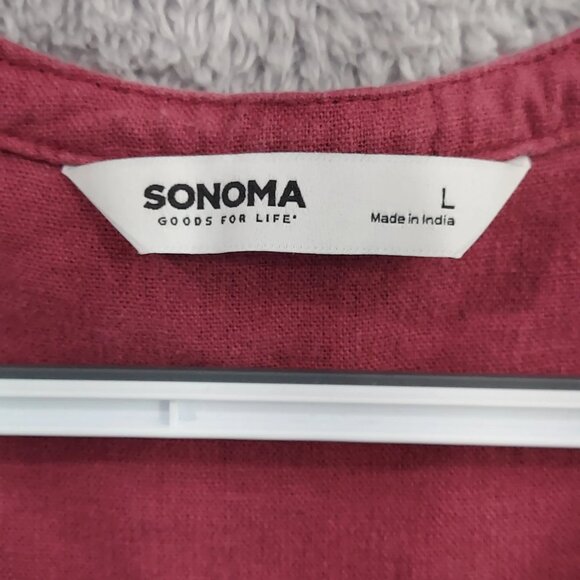 Sonoma Dress Women's Large Pink Magenta Shift Knee Length V-Neck Linen Blend - Picture 8 of 9